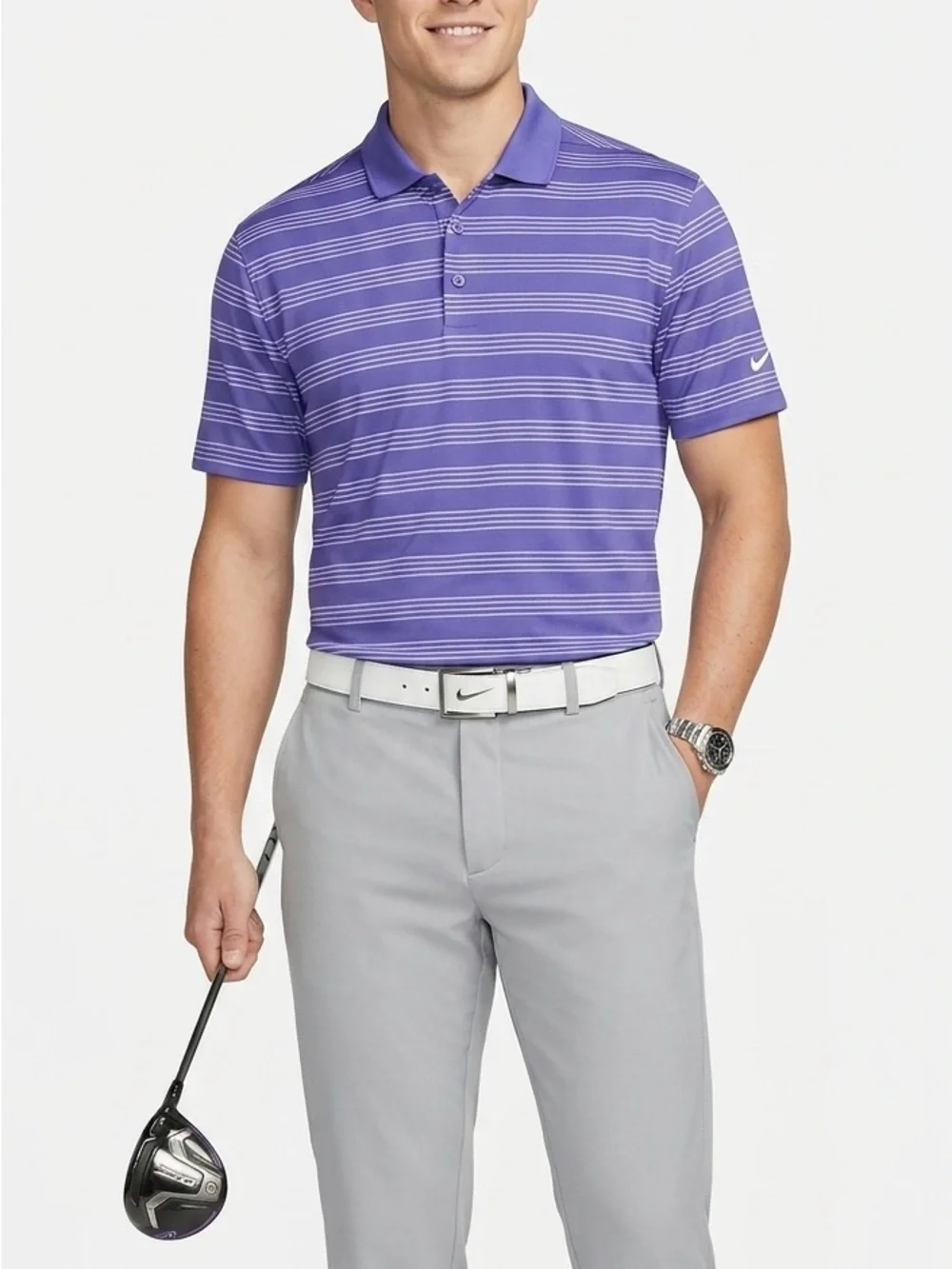 Nike Golf Tour Performance Dri-FIT Polo Shirt Blue White Stripe Large